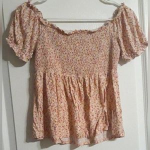 Art class light pink floral smocked shirt